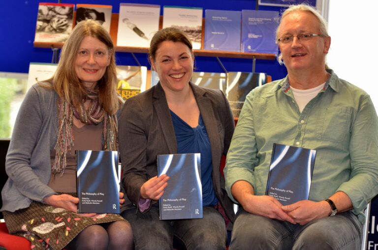 Philosophy of Play book launch. L-R: Dr Wendy Russell, Dr Emily Ryall, Dr Malcolm MacLean